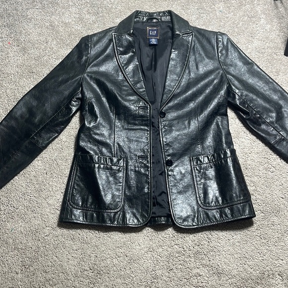 GAP Jackets & Blazers - Vintage GAP black leather jacket/blazer size xs